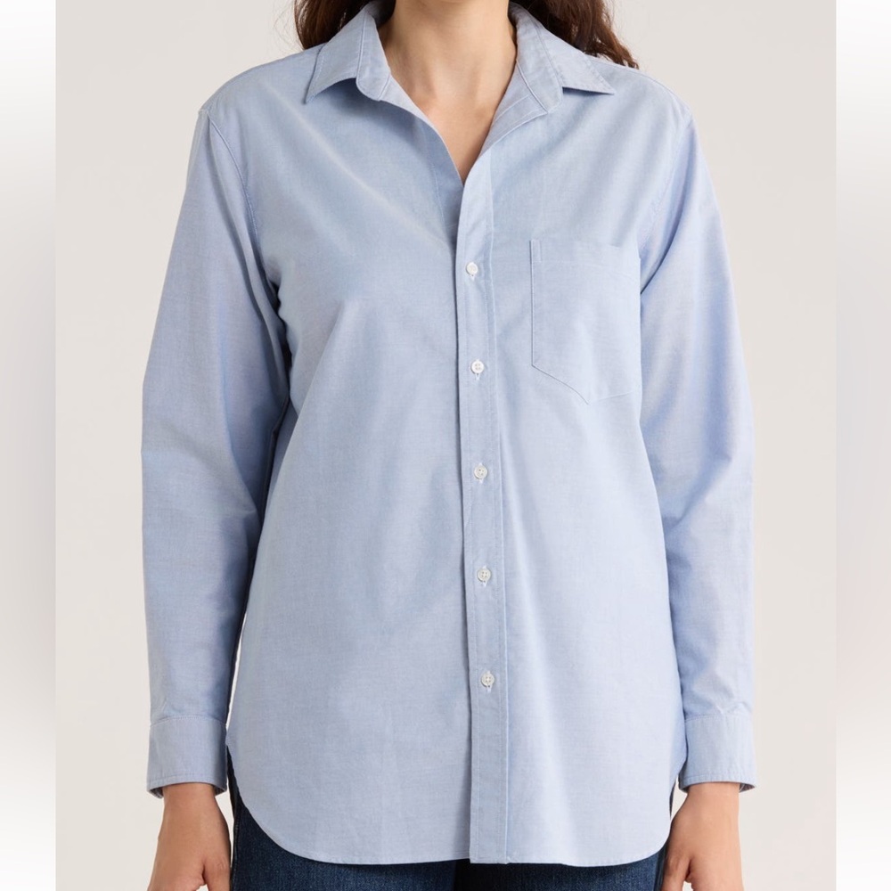 NEW Frank & Eileen Boyfriend Cotton Button-Up Shirt in Grey Oxford